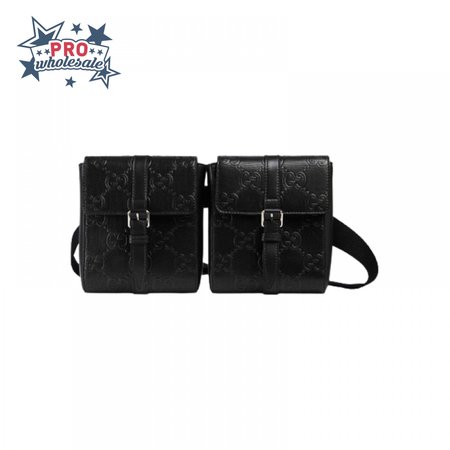 Gg Embossed Belt Bag Black Gg Embossed Leather Cotton Linen Lining GBB021