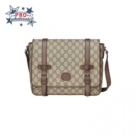 Gucci Messenger Bag Beige/Ebony Gg Supreme Canvas Brown Leather Trim GMB008