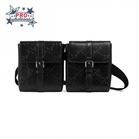 GG EMBOSSED BELT BAG BLACK GG EMBOSSED LEATHER COTTON LINEN LINING - GBC16