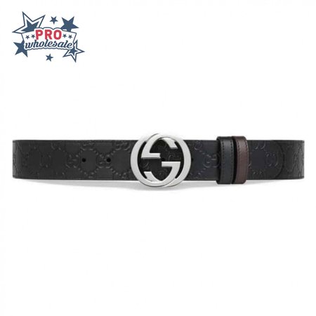 GUCCI SIGNATURE BELT WITH SILVER G BUCKLE - B49