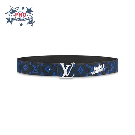 initiales everyday 40mm reversible belt blue monogram black calf leather - b79