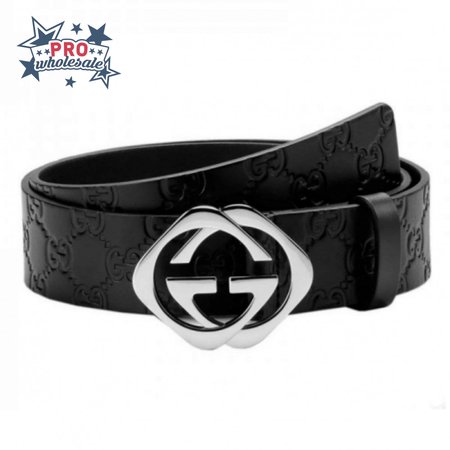 GUCCI BLACK S.SI.MA LEATHER BELT WITH SQUARE G BUCKLE - B4