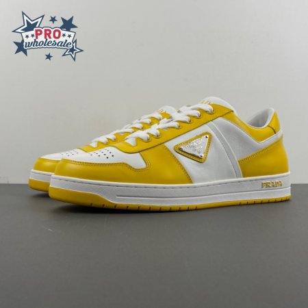 Prada Downtown Low Top Sneakers Leather White Yellow Sun