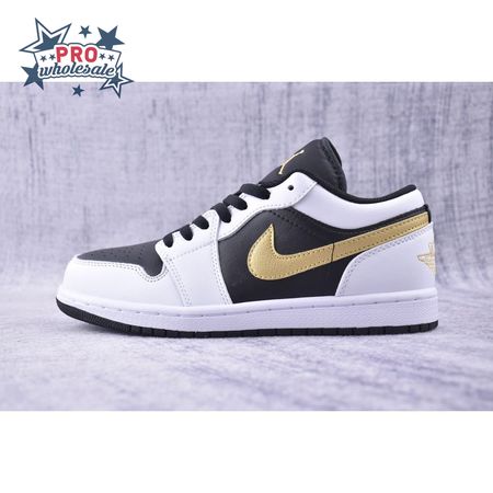 Jordan 1 Low White Black Metallic Gold Swoosh 553558-172 Unisex
