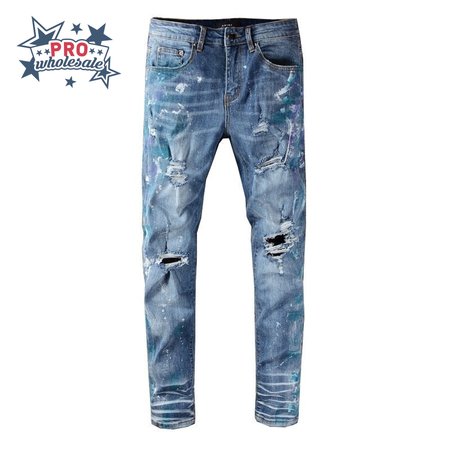 Amiri Blue Splatter Jeans Blue