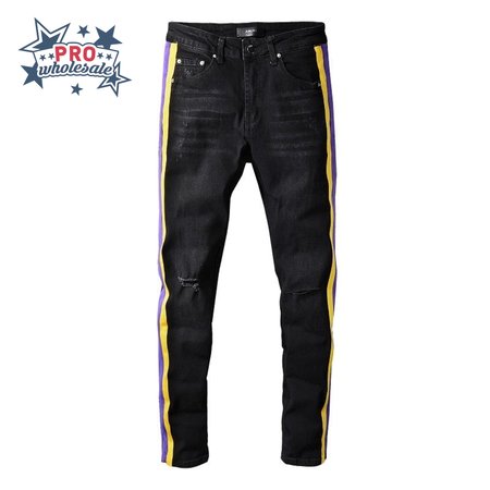Amiri Patch Rip Jeans Black / Purple / Yellow