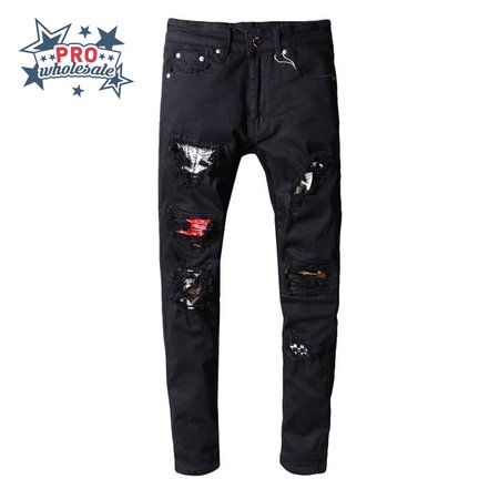 Amiri Bandanna Rip Jeans Black / Red / White