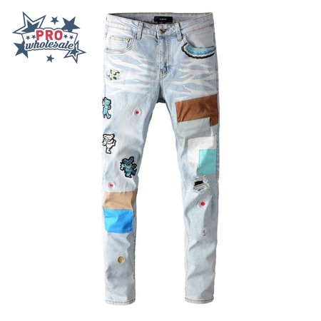 Amiri Bear Patch Rip Jeans Light Blue