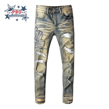 Amiri Blasted Cobra Jeans Yellow/Blue