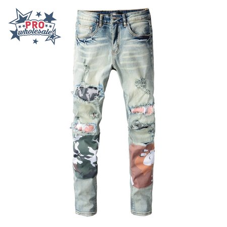Amiri Camo Patch Jeans Blue / Green / Orange