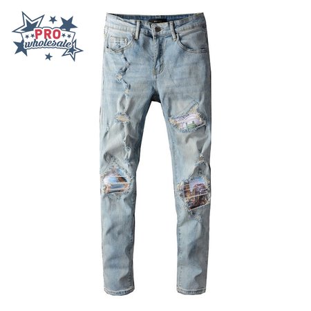Amiri Design Rip Jeans Light Blue