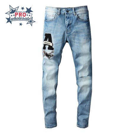 Amiri Logo Patch Rip Jeans Blue