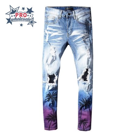 Amiri Palm Tree Jeans Light Blue/ White / Purple