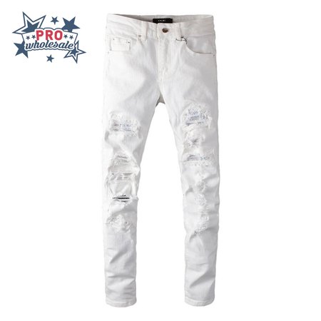Amiri Rhinestone Jeans White