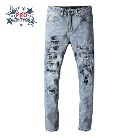 Amiri Rhinestone Rip Jeans Blue / Black