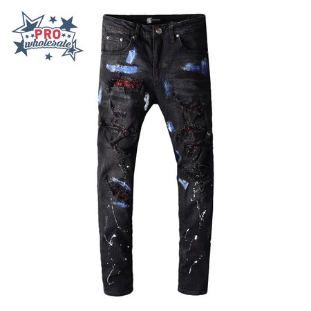 Amiri Rhinestone Splatter Jeans Black/Blue/Red