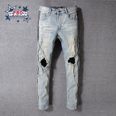 Amiri Striped Rip Jeans Light Blue / Black