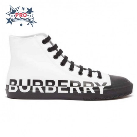 BURBERRY LOGO PRINT GABARDINE HIGH-TOP SNEAKERS - BBR32
